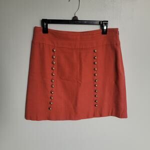 Anthropologie Cidra Women's 8 Orange Knee Length Lined Skirt With Button Details